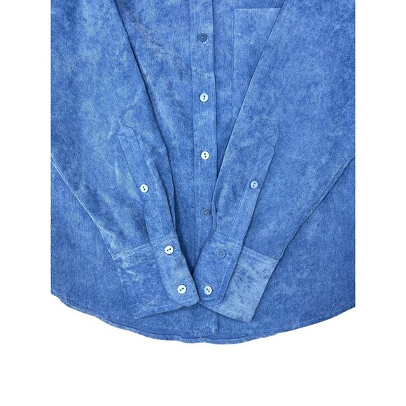 Zara Fine-Waled Corduroy Oversized Blue Button-Up Shirt With Pocket Size XS - Picture 11 of 16